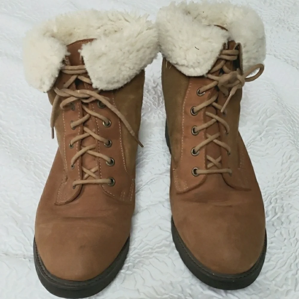 Rockport Vintage Womens Cognac Shearling Leather Boots Outdoor Size 10 W